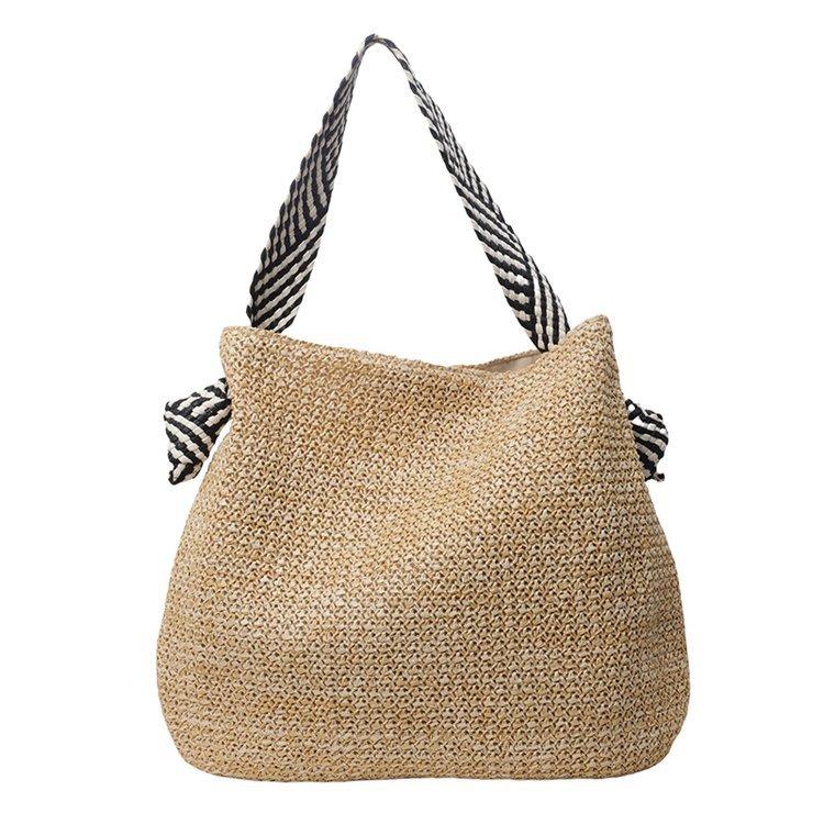 Slack Straw Bag Women's Large-capacity New Summer Leisure Shoulder Bucket Bag Woven Seaside Beach Bag
