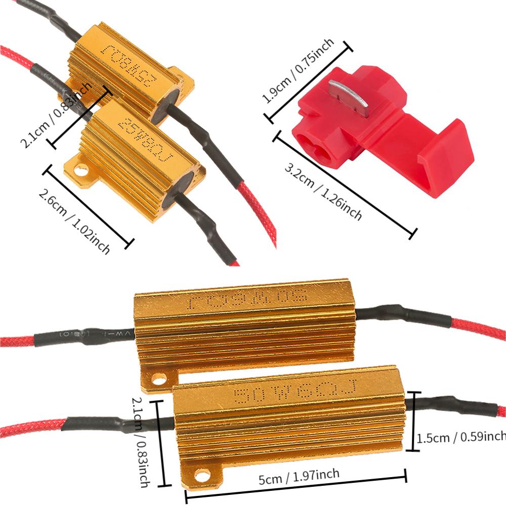 2 Set 12v Load Resistor 25W 50W Aluminum Shell Power Resistor 6ohm 8ohm for Car Turn Signals Light Indicator LED Flash