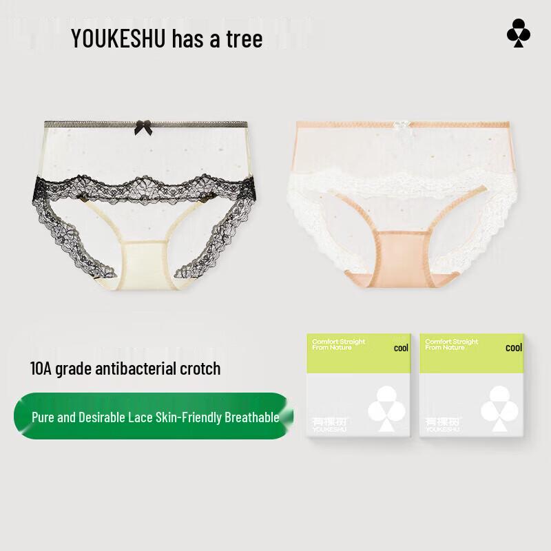 Youkeshu Women's Sweet Sexy Lace Antibacterial Briefs 2-Pack