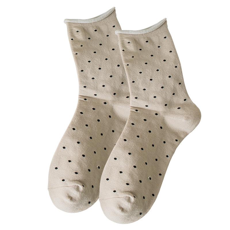Female Spring and Autumn Polka Dots Roll Edge Loose Mouth In The Tube Stack Socks