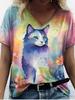 Neue Süße Katze Tier 3D Druck T-Shirts Mode Damen V-Ausschnitt Kurzarm T-Shirt Y2k Harajuku T-Shirts Lässige Oberteile Damenbekleidung
