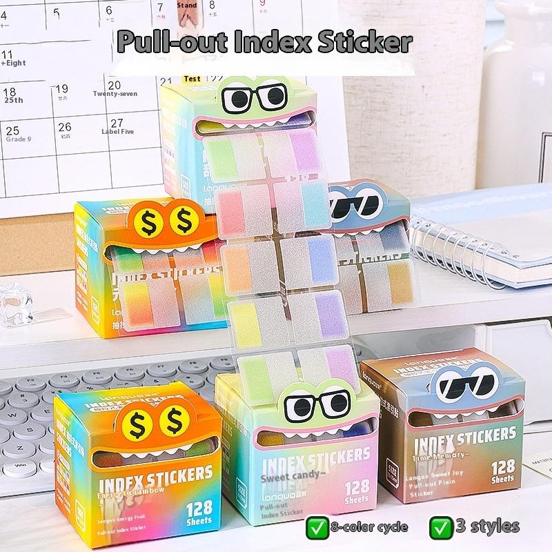 128Sheets/Box Drawer-Style Pull-Out Pearlescent Paper Sticky Transparent Colorful Marking Notes Memo Pad Note Marking Supplies