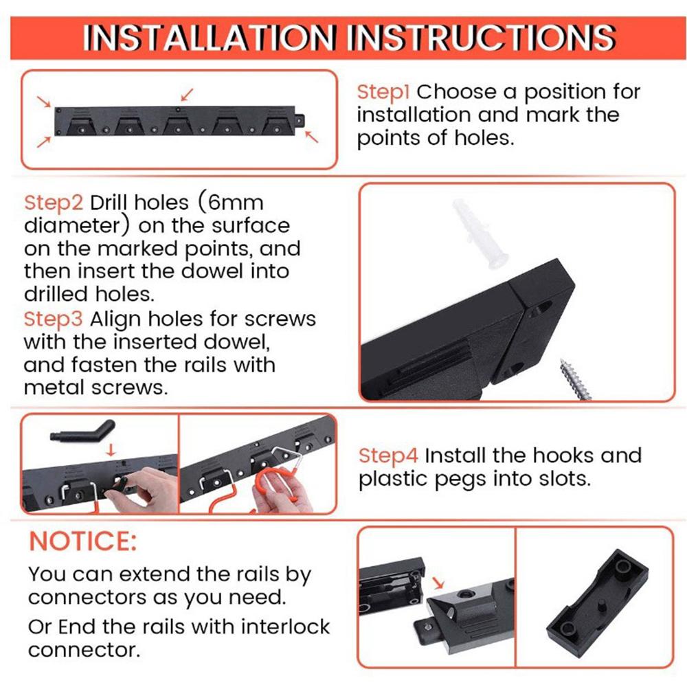 Multipurpose Garage Tool Organizer Set Space Saving Wall Mounted S Type Hooks Storage System