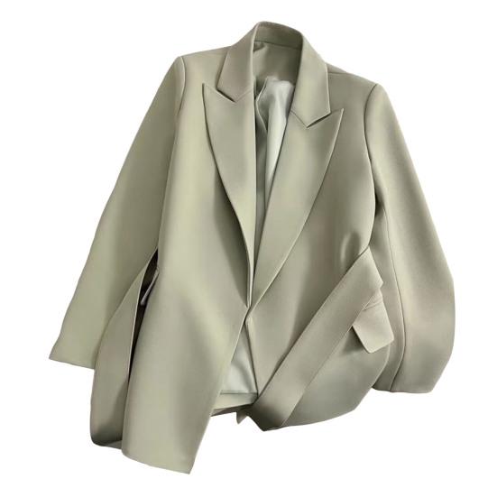 Giacca da donna con risvolto, manica lunga, allacciata, tinta unita, con tasche, vestibilità ampia, abbigliamento da lavoro