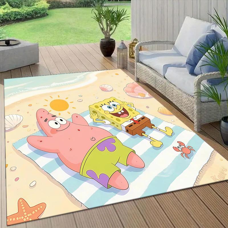 SpongeBob SquarePants2 Flannel Pattern Square Carpet,Area Rug,Carpet Rug for Living Room Bedroom Sofa Playroom Decor,Non-slip Floor Mat