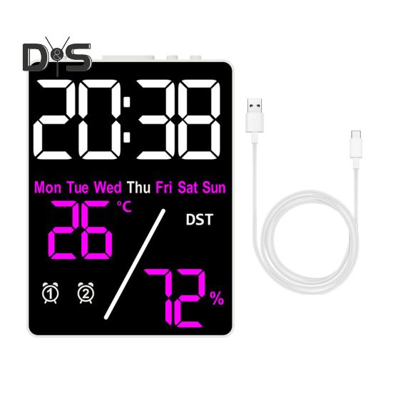 

Многофункциональный большой экран цифровой будильник регулировка яркости влажность температура дисплей настольные часы White Case розы красного