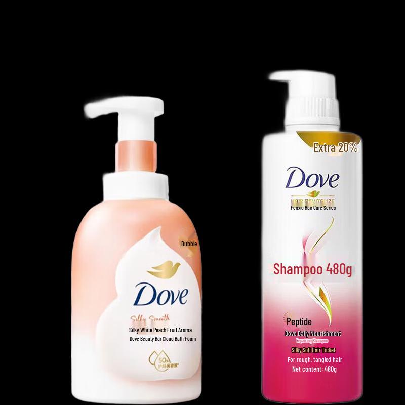 Dove Peach Scented Foaming Shower Mousse & Daily Nourishment Shampoo Set