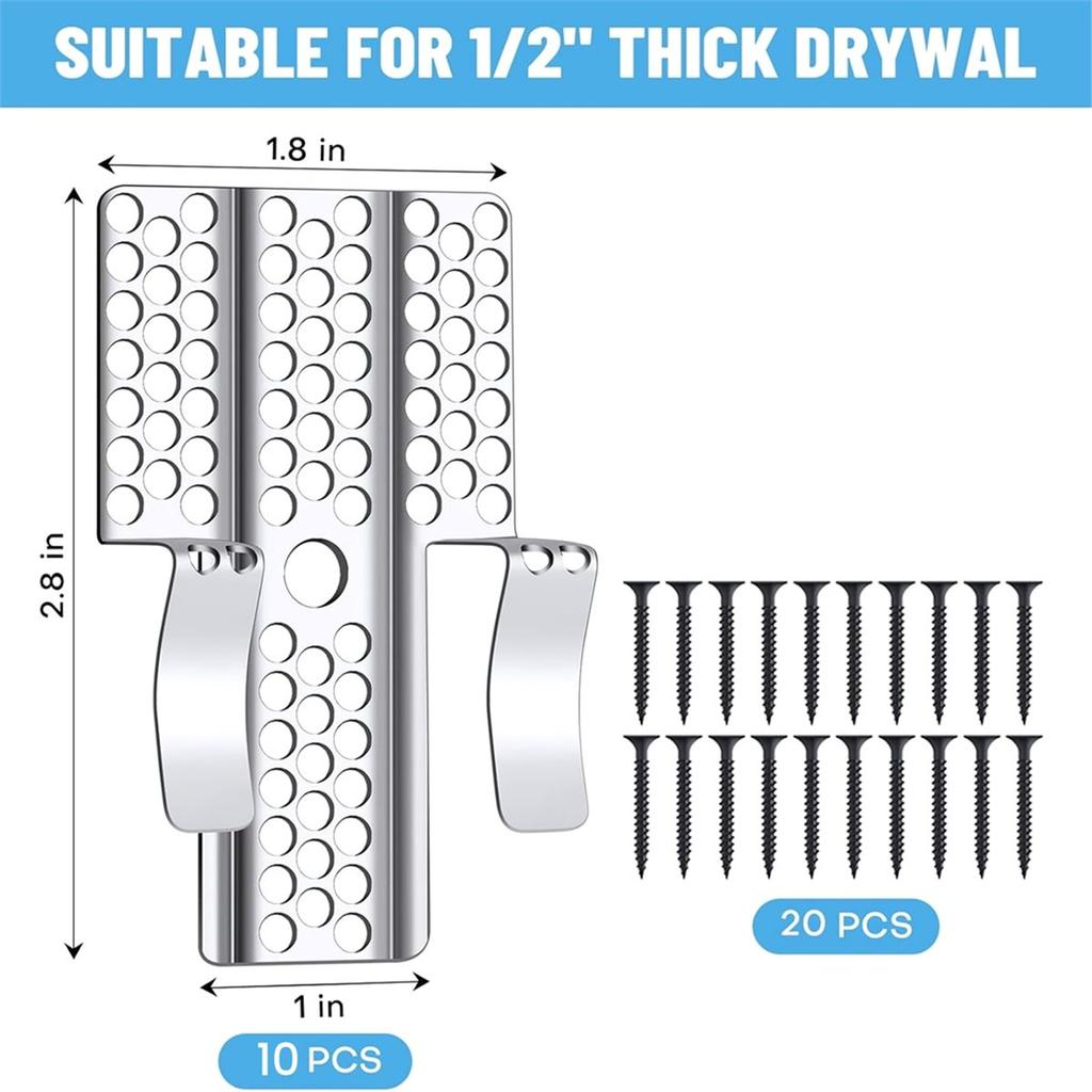 10Pcs Drywall Repair Clips Wall Patch Kit with Screws for 1/2 Inch Sheetrock Professional Drywall Hole Repair Solution