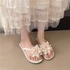 Seaside Vacation Wind Toe Flower Flip-flops Women's Flat-bottomed Cool Slippers Wear Non-slip Beach Shoes Summer