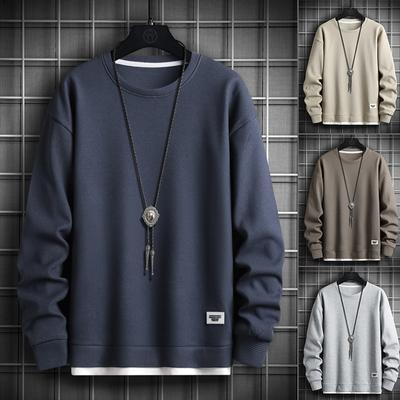 Erkek Trend Waffle Sahte İki Parça Sweatshirt Sonbahar Yeni Genç Gevşek Yuvarlak Yaka Uzun Kollu Tişört Erkek İçin