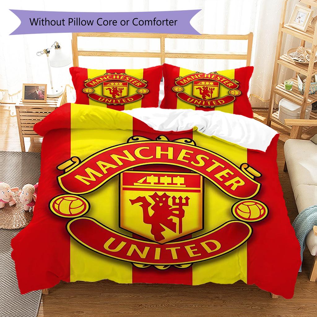 Man Utd Bedding Quilt Set Quilt Cover Pillowcase Home Decoration Birthday Gift (1 * Duvet Cover + 2 * Pillowcase, Without Core)