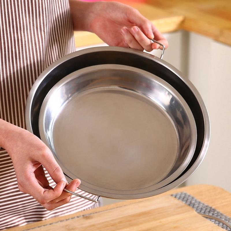 Set of 2 Liangpi Making Pans Multipurpose Stainless Steel Steaming Pans Fruit Tray Suitable for Liangpi and Cakes