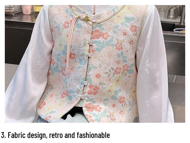 2025 Nowy Hanfu dla Dziewczynek: Modny Słodki Nadruk Chiński Trzyczęściowy Zestaw