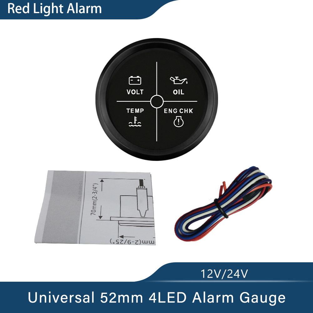 ELING 52mm 4LED Alarm Gauge Meter Volt Water Temp Oil Pressure Alarm Indicator Gauge Meter With Red Backlight 12V 24V BN