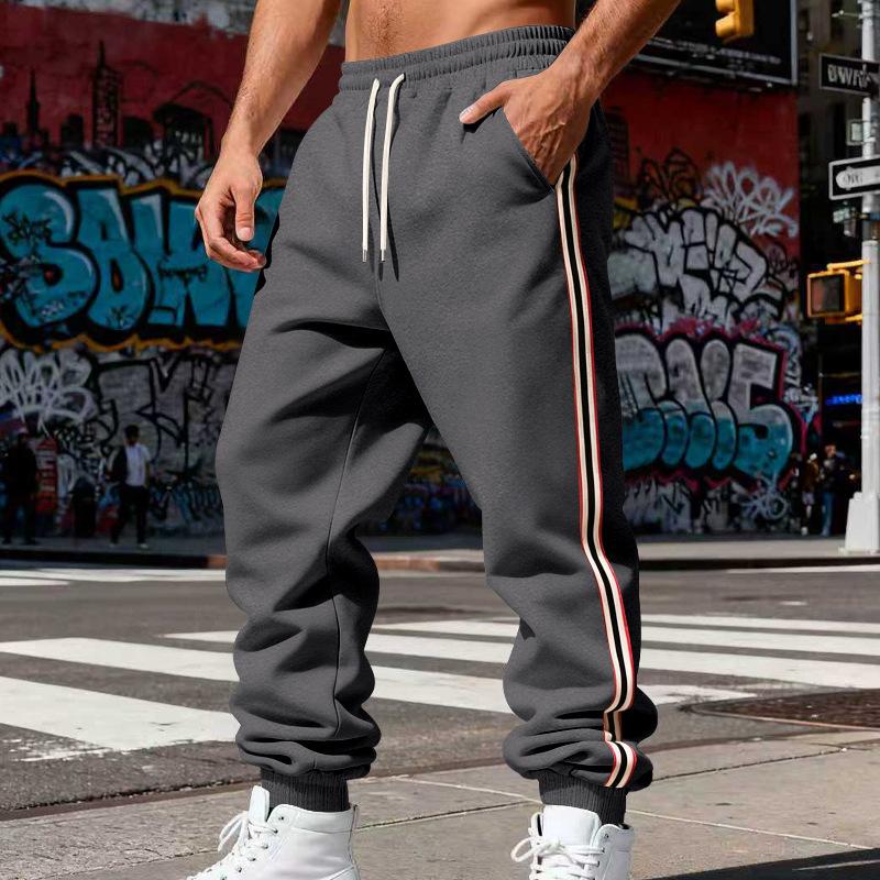 Men S Casual Loose Fleece Track Pants With 2 Stripes