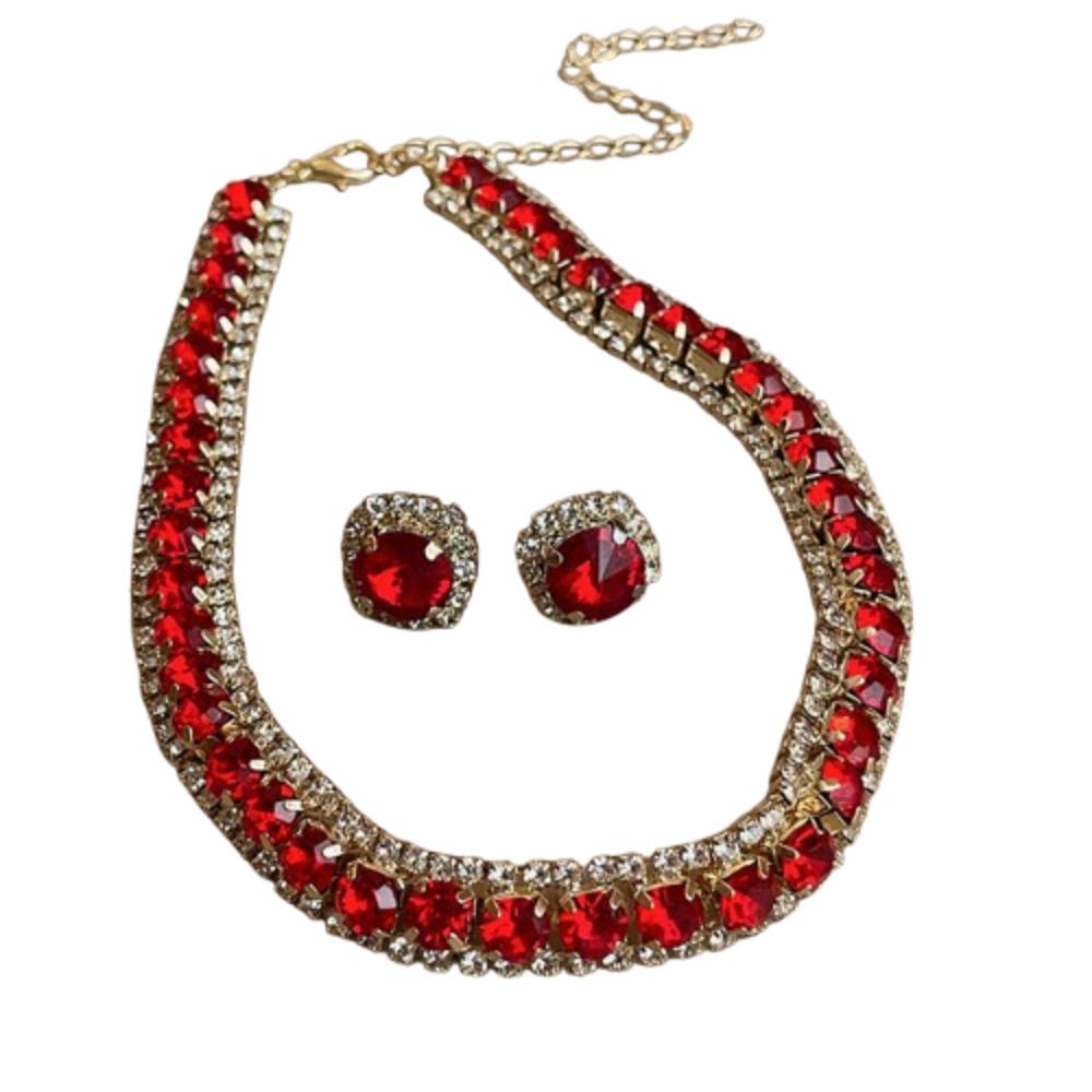 Retro Necklace Earrings Set Handmade Rhinestone Choker Necklace Crystal Necklace  Anniversary