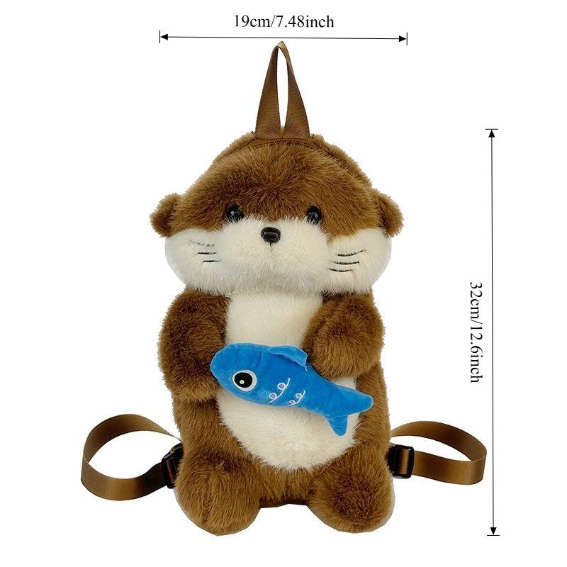 

Cute Otter Holding Fish Plush Backpacks Kawaii Girls Trendy Single-Shoulder Bag Adorable Casual Student Bag For Girlfriend Gift