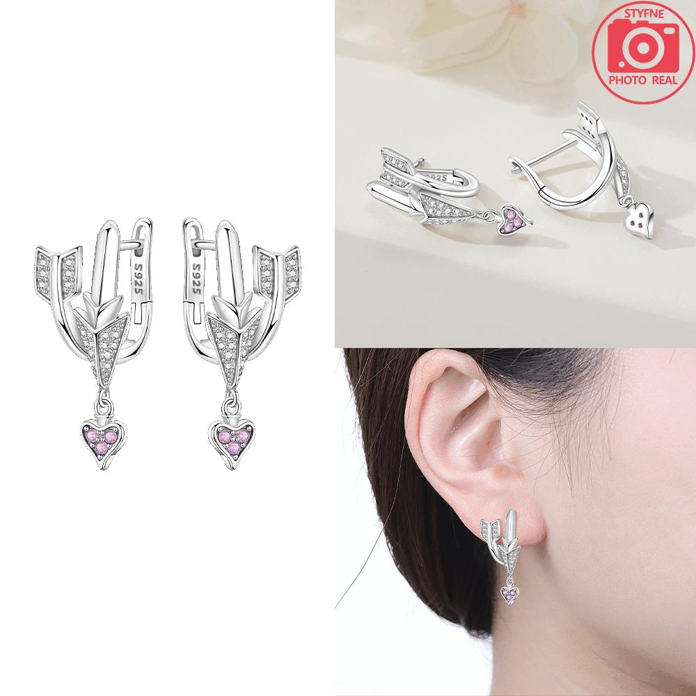 925 Silver Purple Iris Flower Stud Earrings Fringed Tassels Star Heart Earrings Woman's Accessory Jewelry Gift