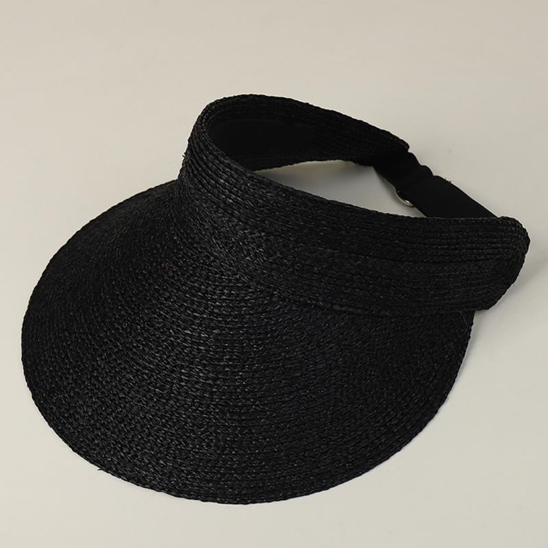 Handmade Raffia Straw Top Empty Sun Hats Women Wide Brim Summer Beach Cap Foldable UV Protection Visor Large Head Size Adjusted