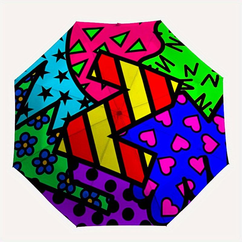 

1pc “Z”Colorful Pattern Automatic Folding Umbrella, Portable & Foldable Design with 8 Ribs, Casual Outdoor Accessory yy250805069