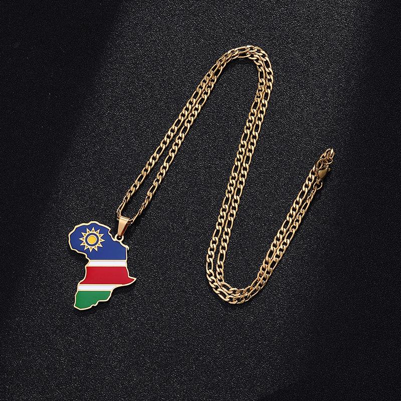 Collar con Mapa de Esmalte Africano: Colgante Geométrico de Acero de Titanio, Joyería Estilo 2022.