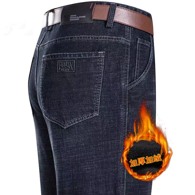 Herbst und Winter verdickte Samt Business Casual locker hoch tailliert tiefer Schritt Jeans elastische verschleißfeste Arbeitshose Hose