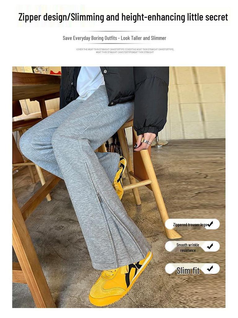 Women's Slimming High-Waist Fleece Lined Micro Flare Yoga Pants with Zipper - Autumn/Winter Trend