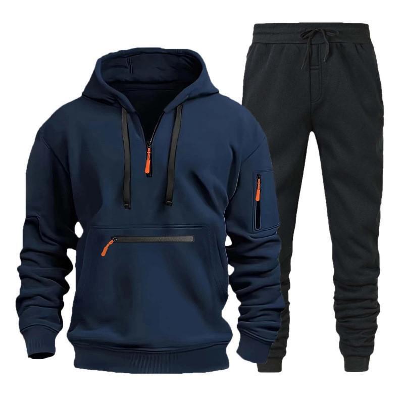 Mens Hooded Zipper Sportswear Set With Multiple Pockets Casual Tracksuit Running Gym