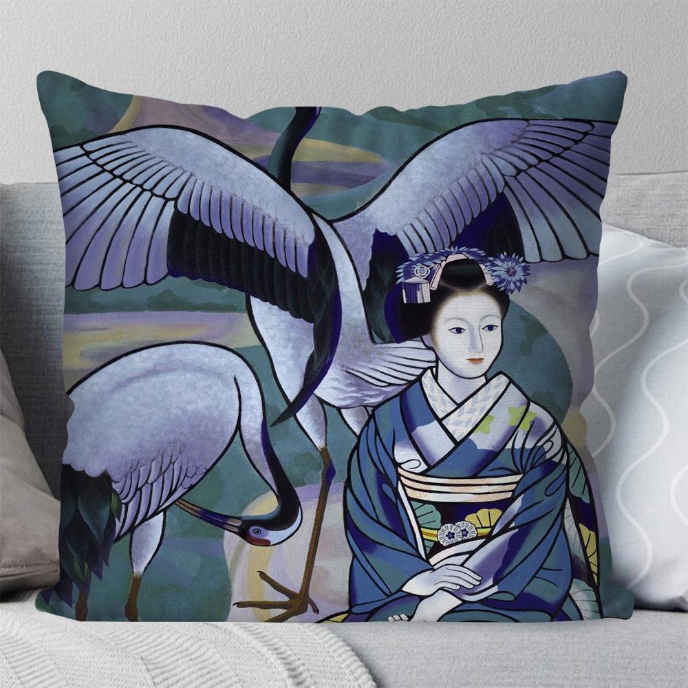 Classic Retro Japanese Lady Geisha Pillow Case Square Pillow Bedroom Sofa Leisure Comfortcar Living Room Home Decoration