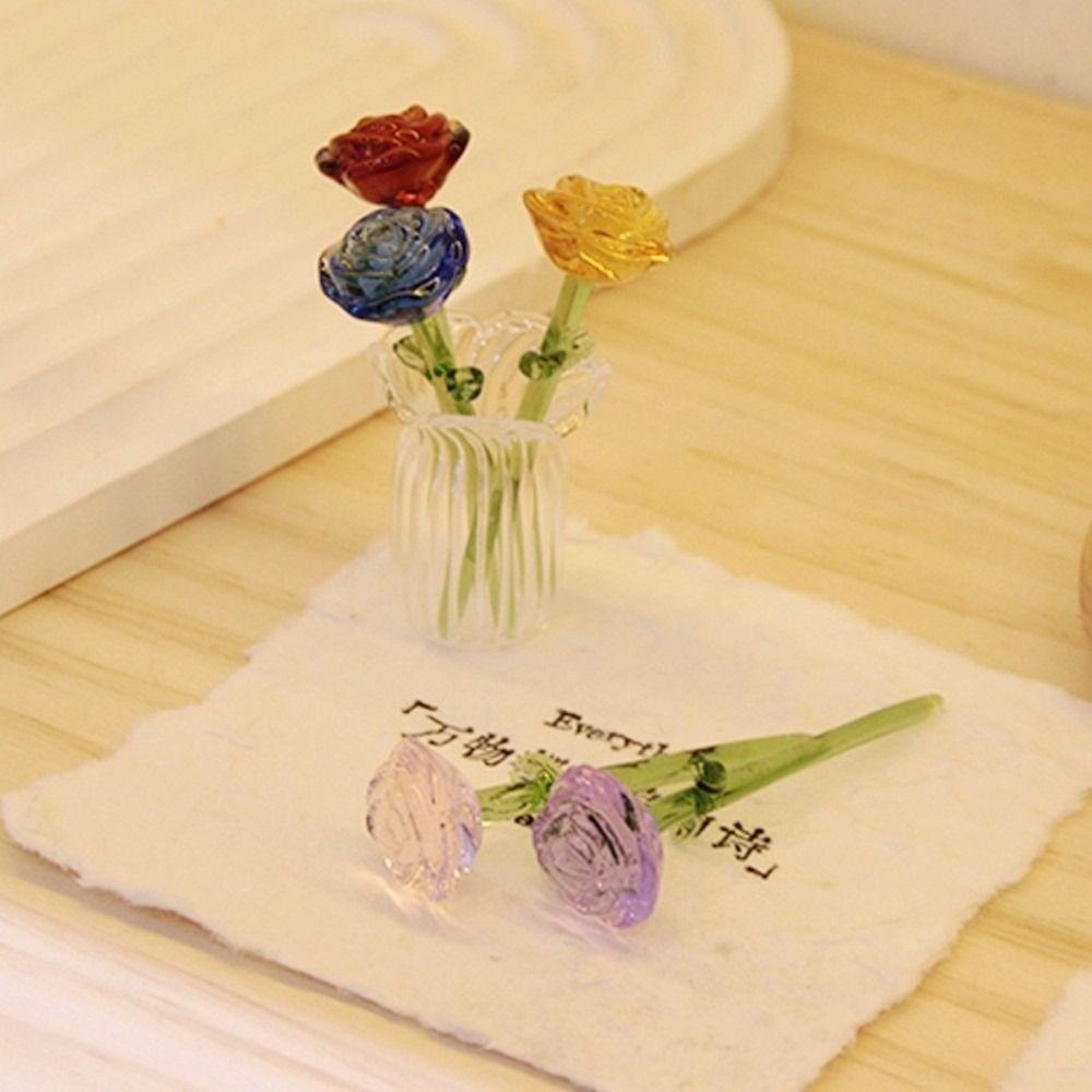 Colored Glaze Glass Flower Bouquet Mini Hand-blown Glass Flower Home Room Decoration