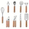 9PCS/Set Creative Kitchen Wooden Handle Small Kitchenware Stainless Steel Combination Cake Wheel Cheese Knife Planer