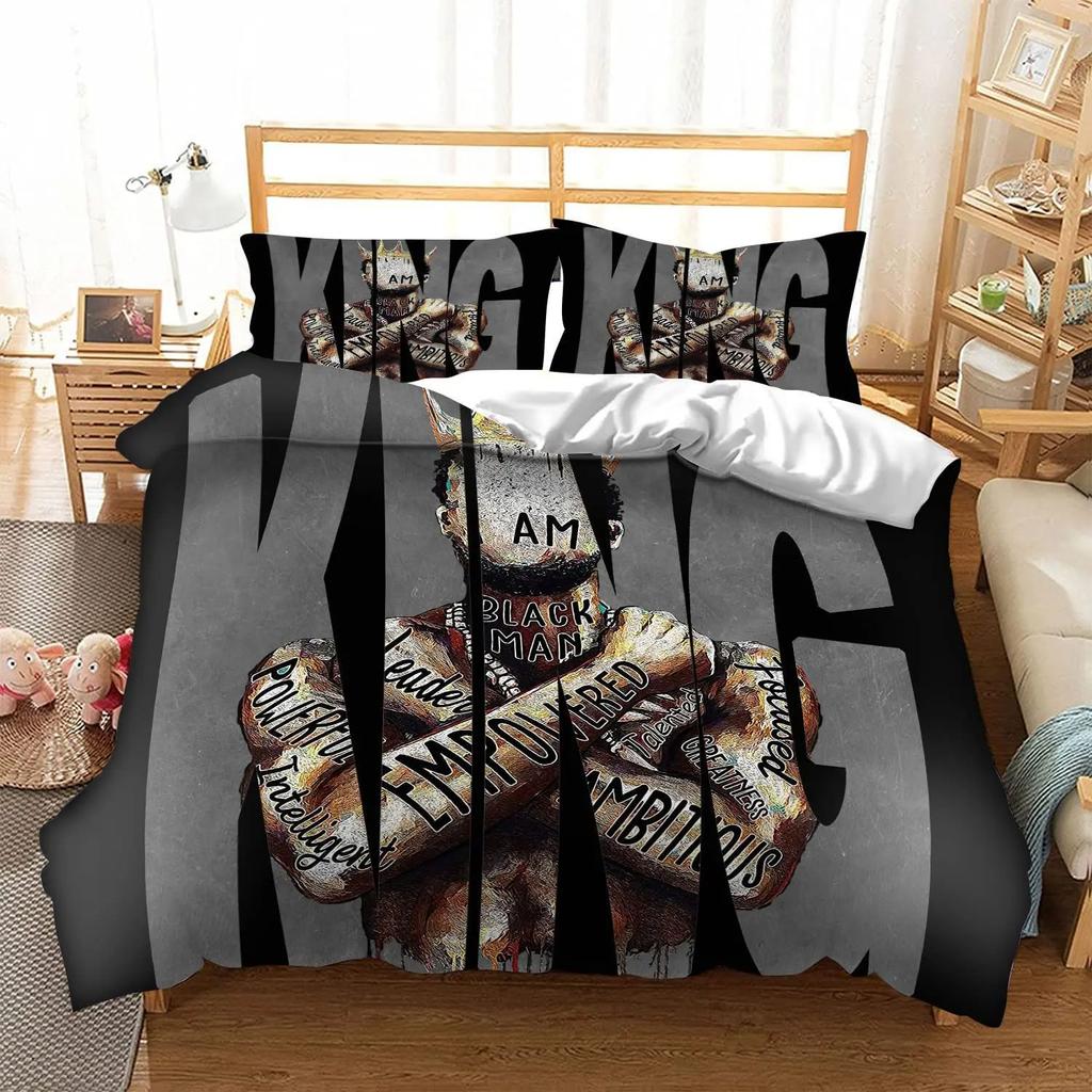 African American Black Duvet Set Three-Piece Soft Bedding Set With Pillowcase