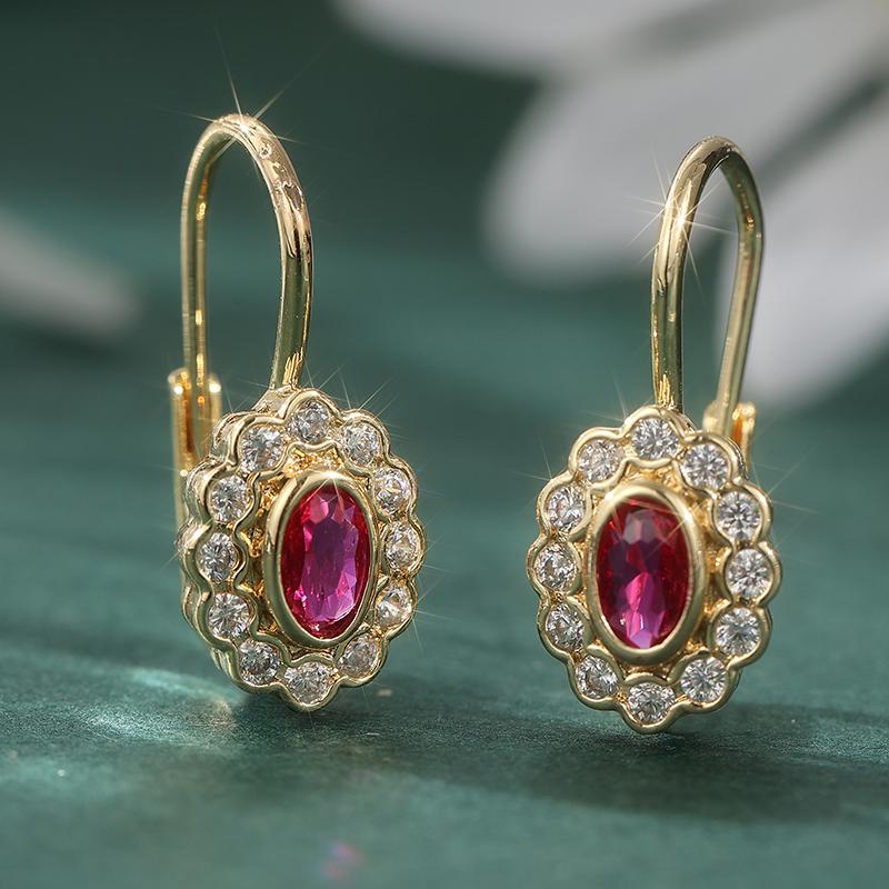 

Vintage Gorgeous Red Synthetic Zircon Inlaid Pendant Earrings for Women Exquisite Golden Plated Banquet Anniversary Jewelry Gift Red
