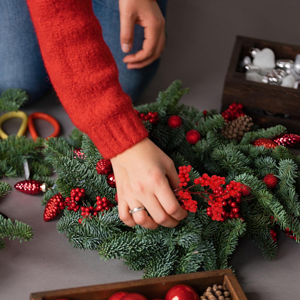 100/1Pcs Artificial Berries Red Cherry Stamen Fake Berries Pearl Beads DIY Christmas Wreath New Year Party Gifts Decorations