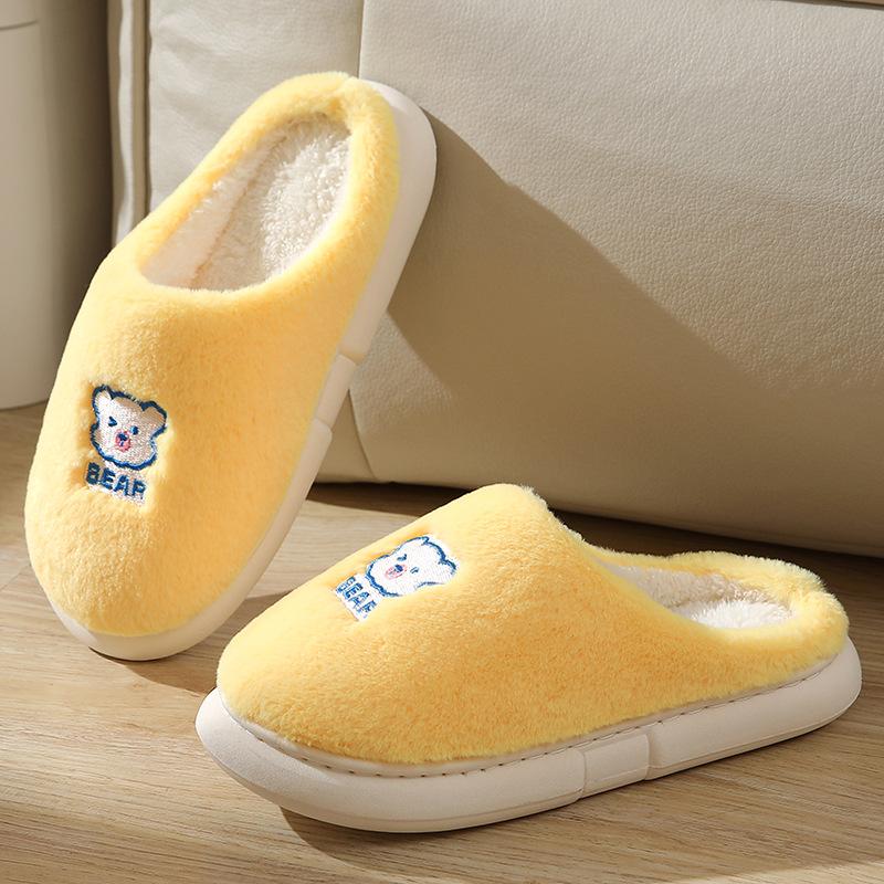 Neue Imitat-Kaninchenfell-Bären-Wochenbett-Schuhe Zuhause warm drinnen leise Paar auf Scheiße treten Baumwollpantoffeln Damen