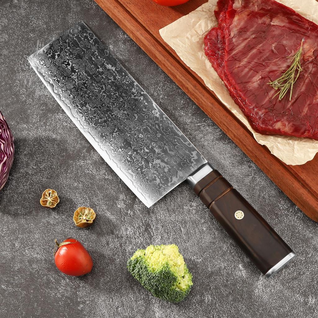 8 Inch Chinese Chef Knife Damascus Steel Blade Sharp Slicing Cleaver Handmade Forged Kitchen Knives For Cutting Vegetables Meat