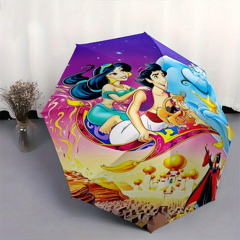 Aladdin's Genie and Jasmine on a Flying Carpet Automatic Open/CloseCartoon Umbrella-CuteUmbrella with Cute Design, Portable 3-Fold Compact U