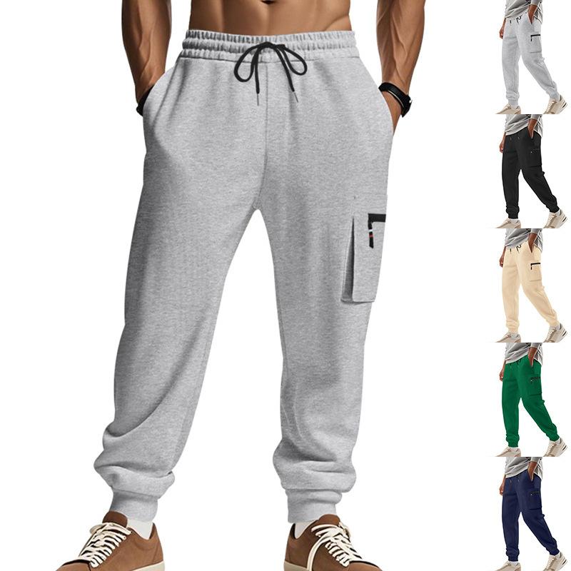 Men's trousers men's summer sports multi-pocket zip workwear elastic Slim drawstring casual sweatpants