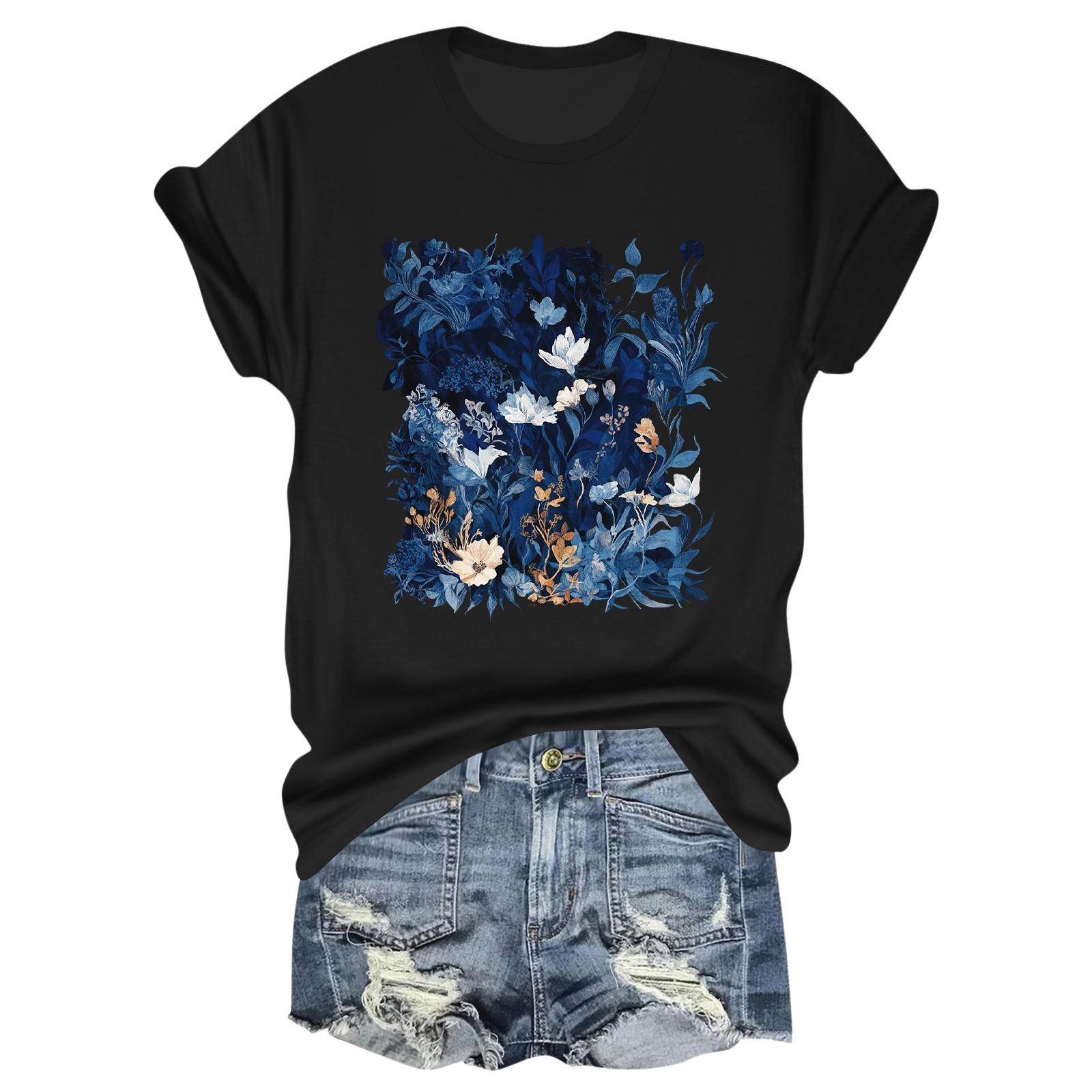 

Женская модная футболка с круглым вырезом и коротким рукавом, пуловер L чёрный