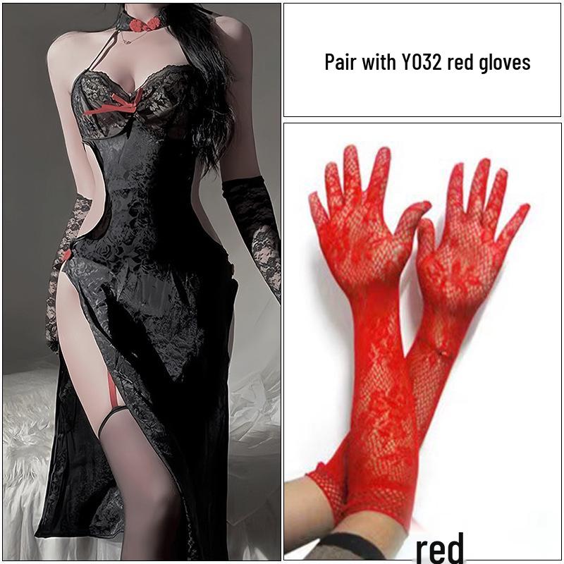 Romantické krajkové halter cheongsam spodní prádlo - Sexy, průsvitné svádění A353