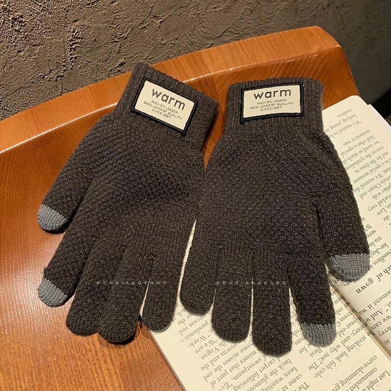 

Вязаные перчатки женские зимние утолщенные теплые велосипедные от холода пять пальцев можно разделить зимние зеленые шерстяные One size темно-серого