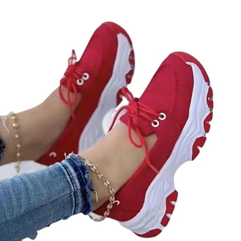 Fashion Hot Sale Women Casual Shoes Shallow Breathable Faux Suede Female Shoes Lace-up Vulcanized Women Platform Sandals Tenis Masculino