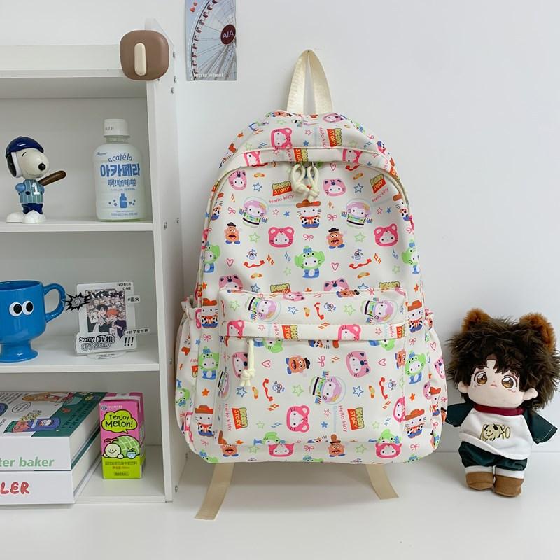 New Casual Backpack Korean Style Ins Simple Backpack Cute Printed Girl Large Capacity Lightweight Student Schoolbag