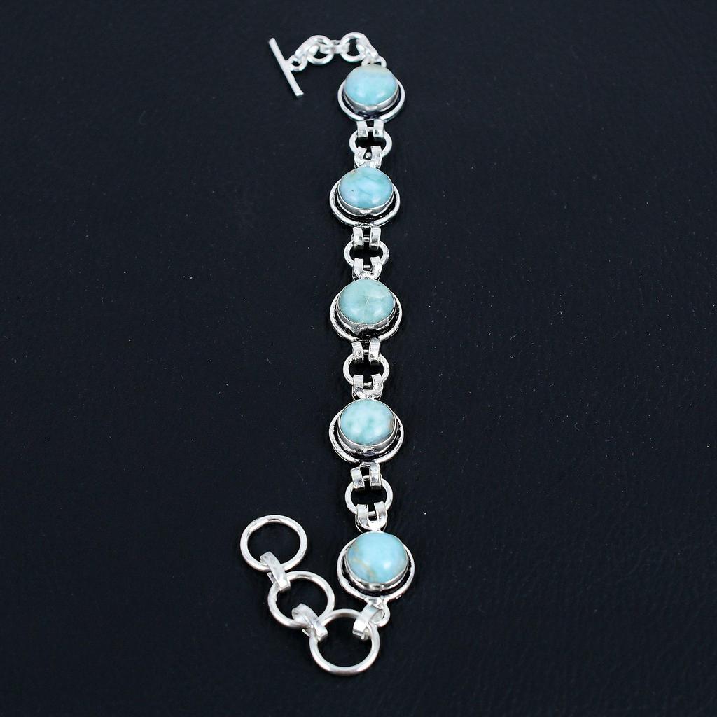 Natural Blue Larimar Gemstone Bracelet | 925 Sterling Silver | Adjustable Bracelet | Handmade Chain Bracelet Jewelry for Women & Girls