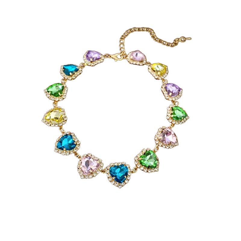 Colorful Rhinestone Heart Choker Necklace - French High-End Luxury Fashion for Women