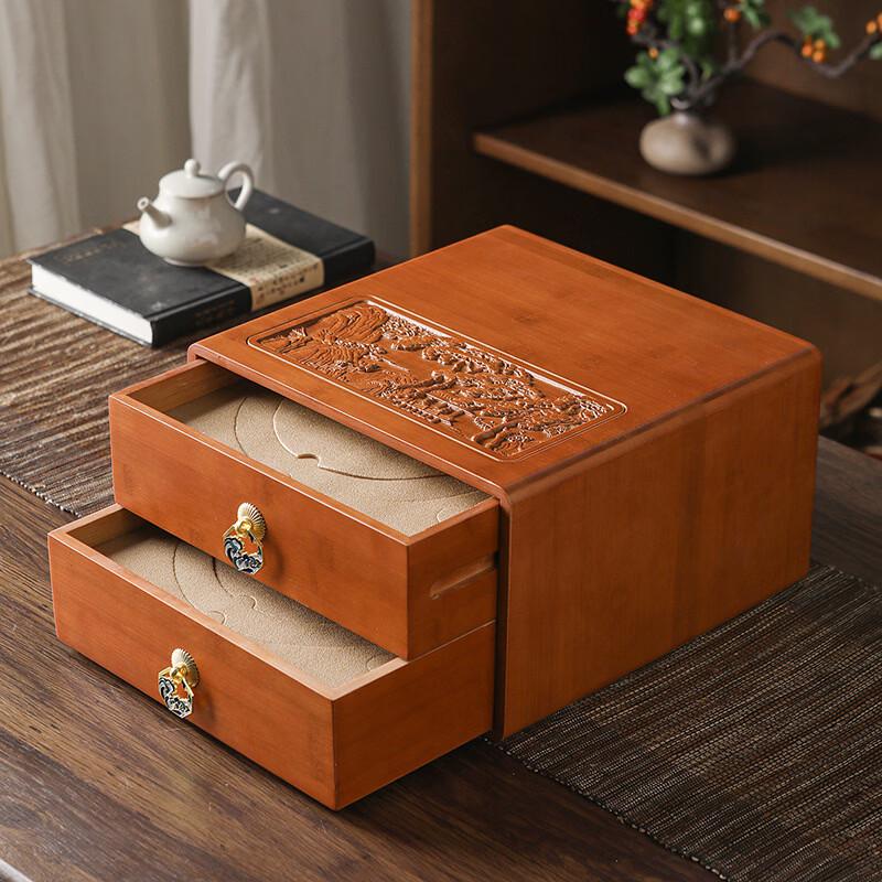 Yipan Bamboo Double-Drawer Pu-erh Tea Cake Box