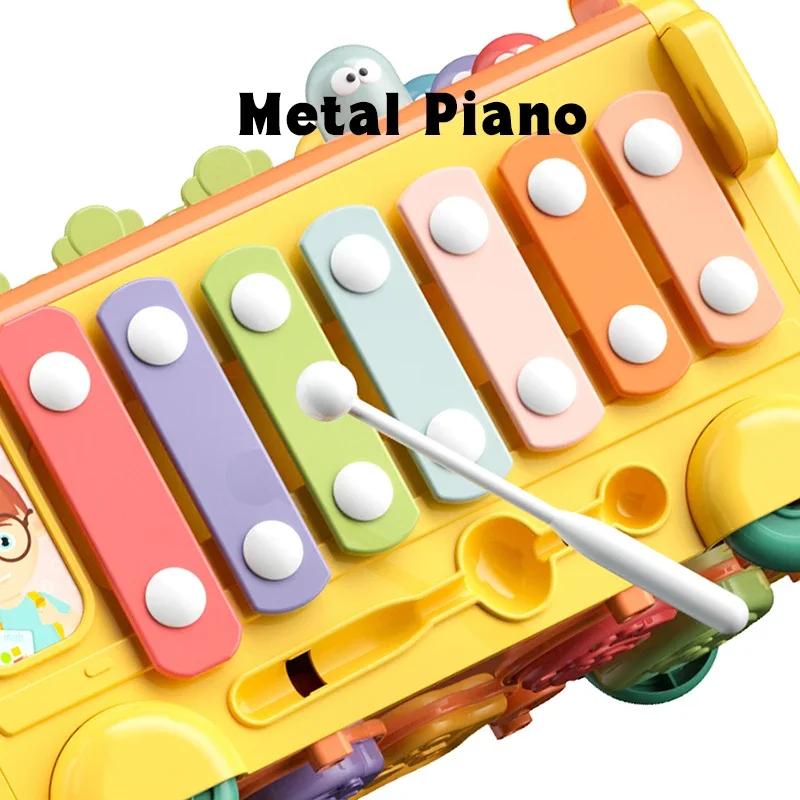 Bus Knocking Hammer Game Baby Montessori Kids Toys Fishing Maze Puzzle Music Multifunctional Bus Storage Box Educational Toys