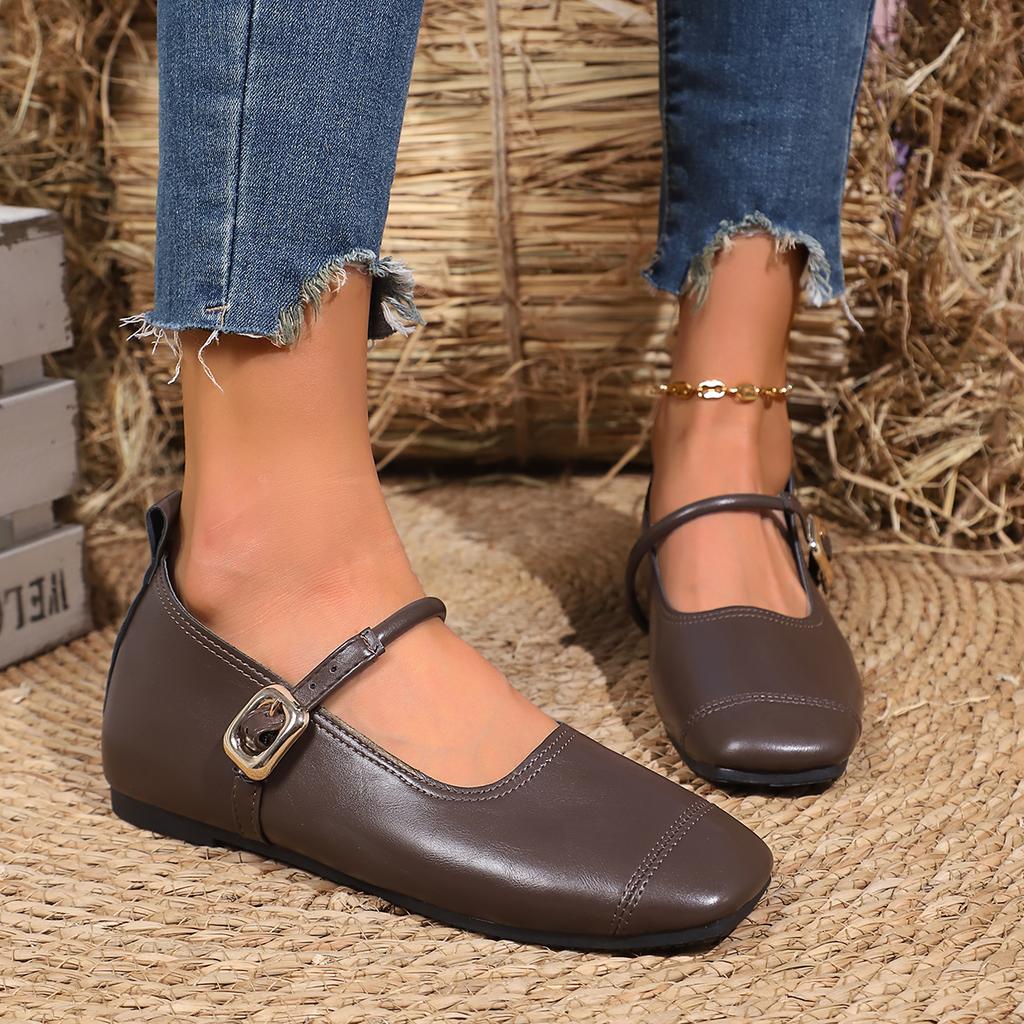 Fashion Elegant Women Shallow Flats Shoes Shallow Toe Retro Square Toe Loafers Comfortable Soft Rubber Sneakers Women Zapatos De Mujer