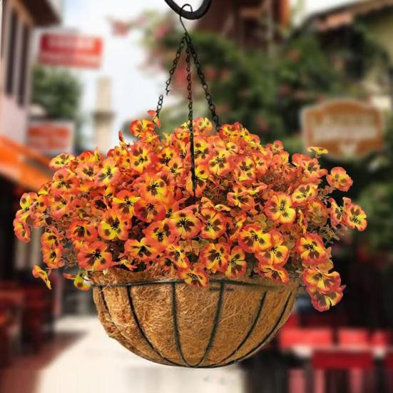 Artificial Pansy Flowers Faux Pansy Blooms with Eucalyptus Leaves UV Resistant Fake Pansy Bundle for Window Box Porch Home Autumn Harvest Decoration