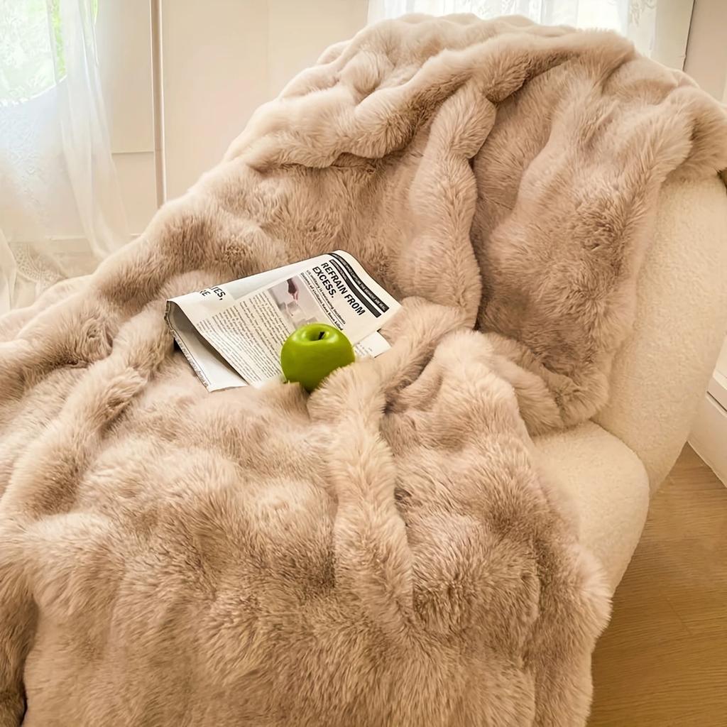 Flauschige Kunsthasenfell-Decke Farbverlauf Plüsch Warm Weich Bett Sofa Decke Maschinenwaschbar Winter Heimdeko Decke für Schlafzimmer Wohnzimmer